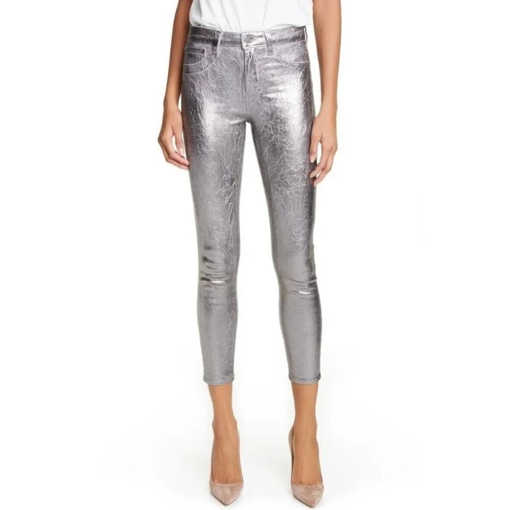 L'Agence Margot Skinny Crackle Foil Silver Gunmetal Size 27